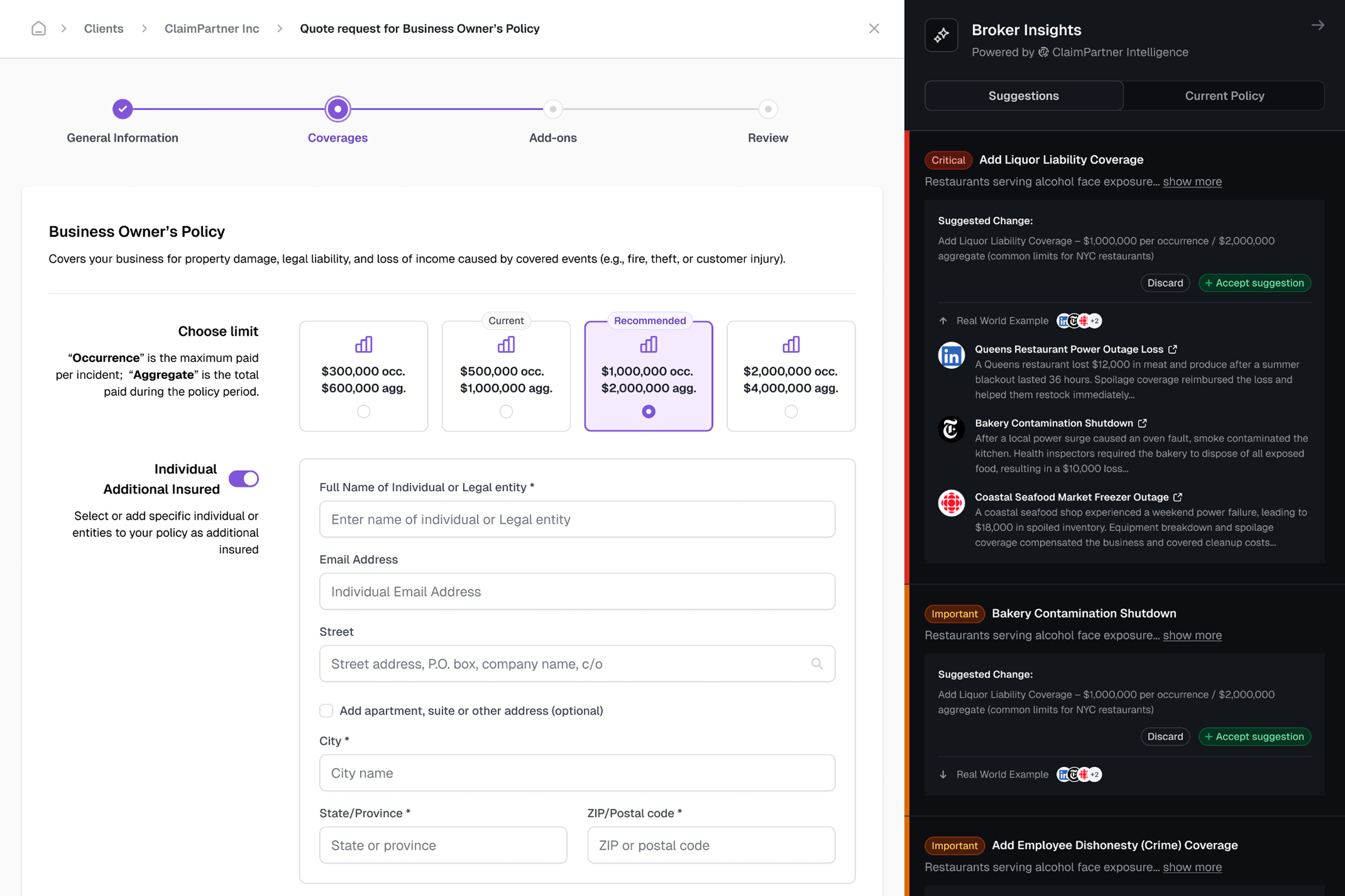 Dashboard mockup showing broker insights and alerts